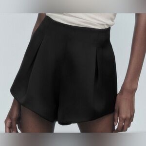 Zara Black High-Waist Pleated Shorts